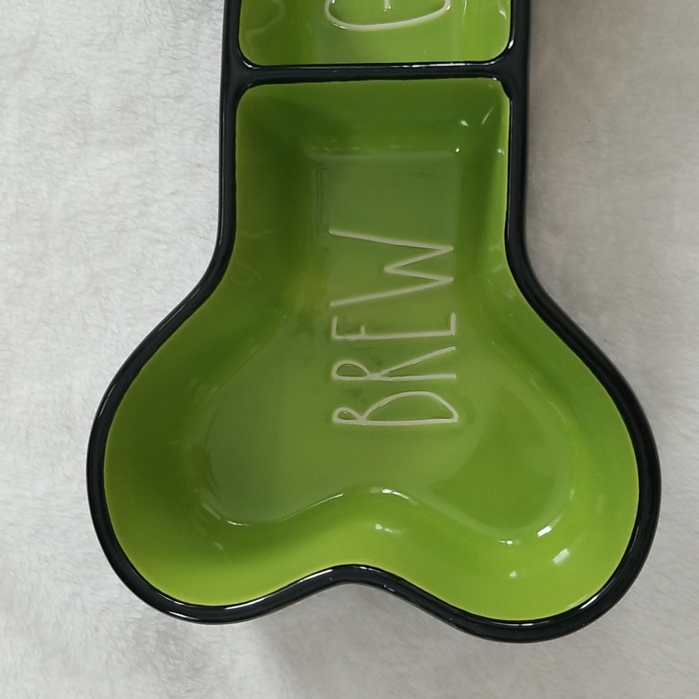 Rae Dunn Brew and Gruel Pet Bowl Bone shape green black - Picture 3 of 11